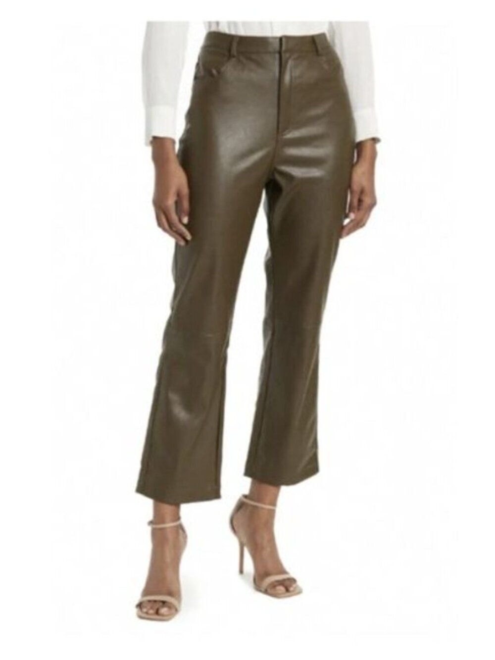 Lucy Paris Faux Leather Olive Green Crop Pants